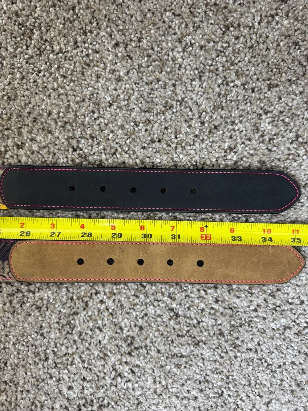 HOTLEAF 2 Pack Canvas & Leather Camo Belts Brown & Black w/ Pink Stitching